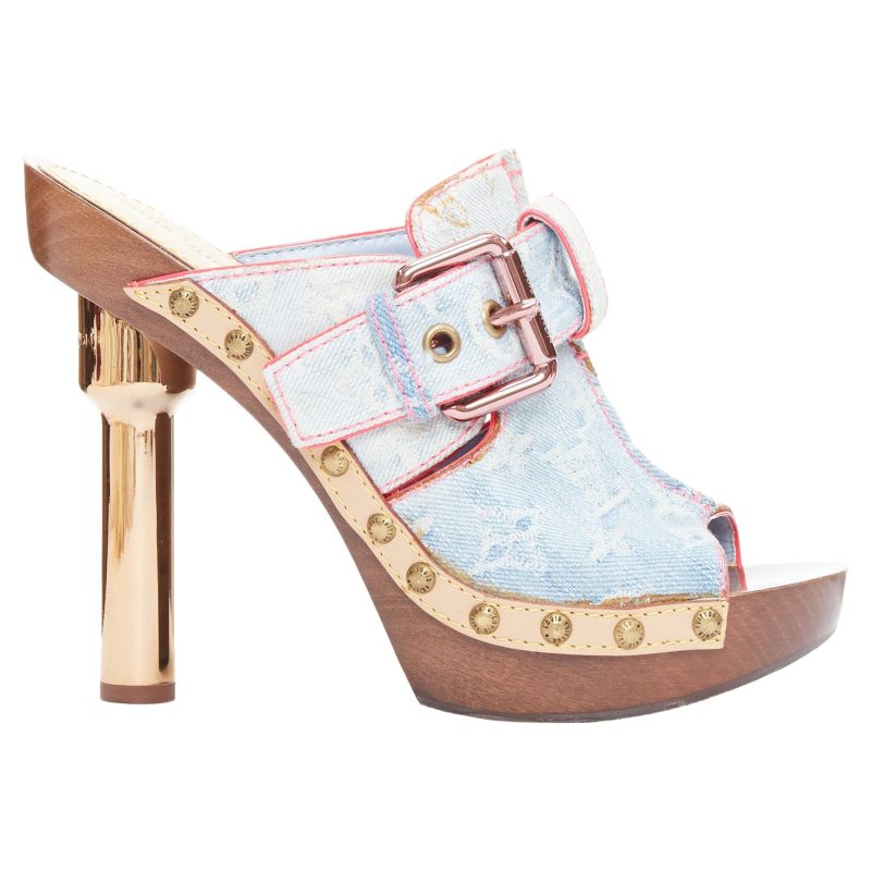 Louis Vuitton Rosa blue denim stitch monogram mules - Barde