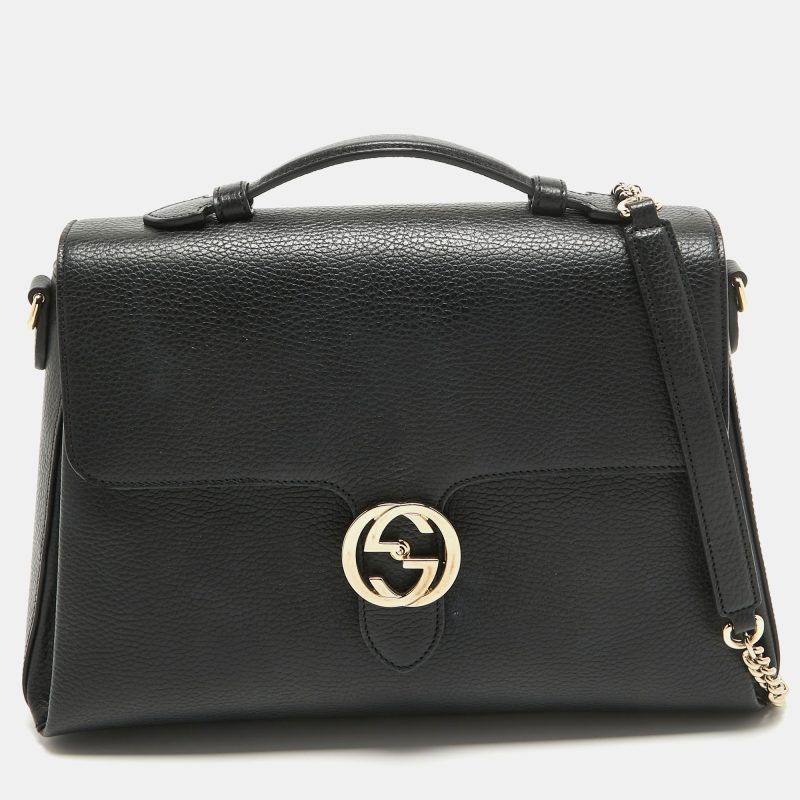 Gucci  Leather Doller Interlocking G Top Handle Bag - Barde
