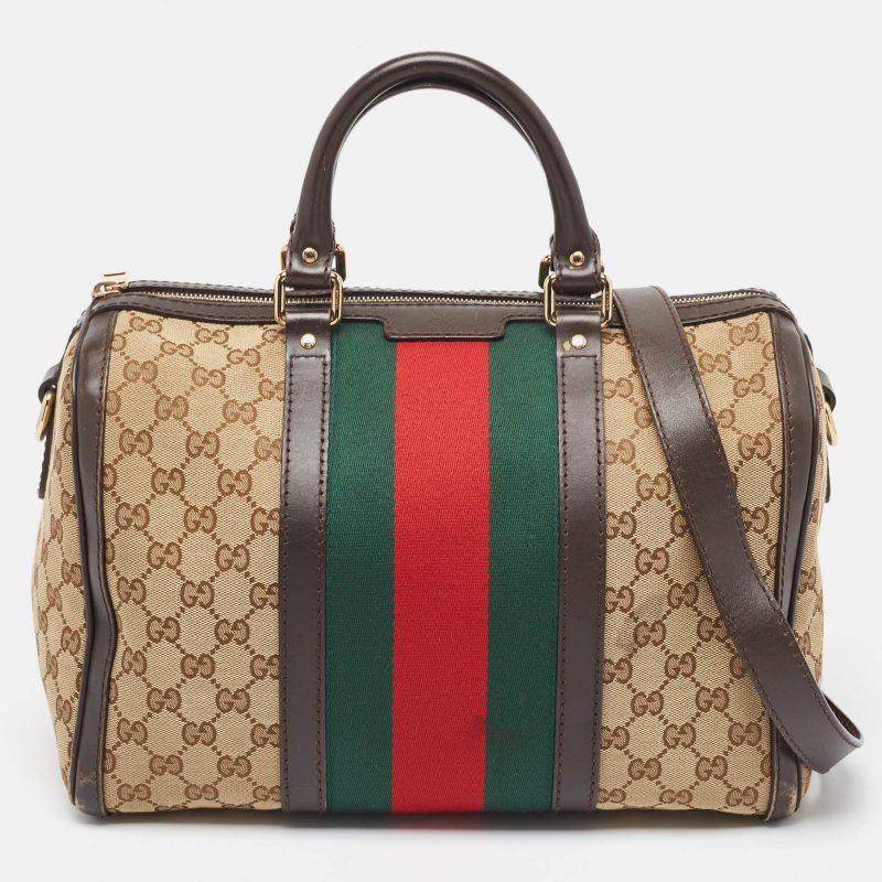Gucci /brown Gg Canvas And Leather Medium Vintage Web Boston Bag - Barde