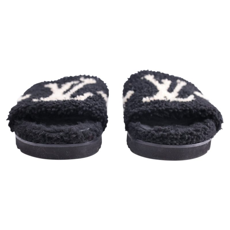 Louis Vuitton Shearling Bom Dia Flate Mule in Black Wool - Barde - Image 2