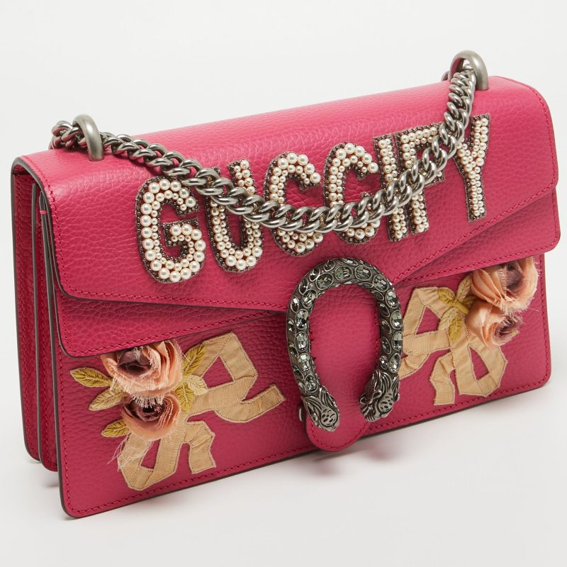Gucci Magenta Leather Small Guccify Pearl Embellished Dionysus Shoulder Bag - Barde - Image 2