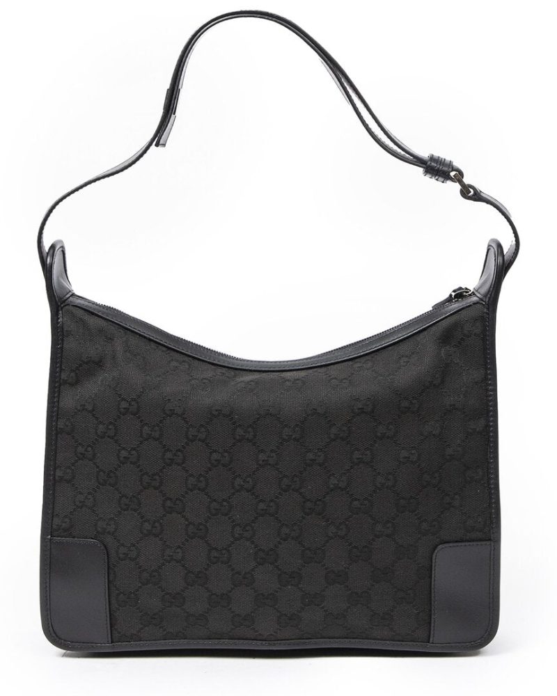 Gucci Black Monogram Canvas Square Zip Hobo Bag ( ) - Barde