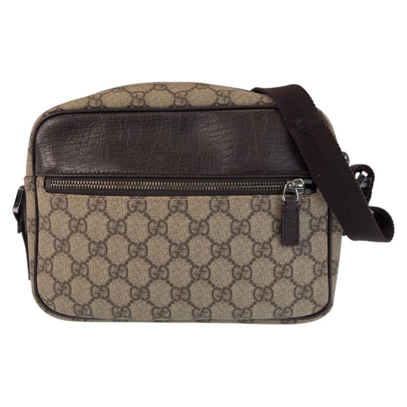 Gucci Brown GG Supreme Canvas Leather Shoulder Bag - Barde