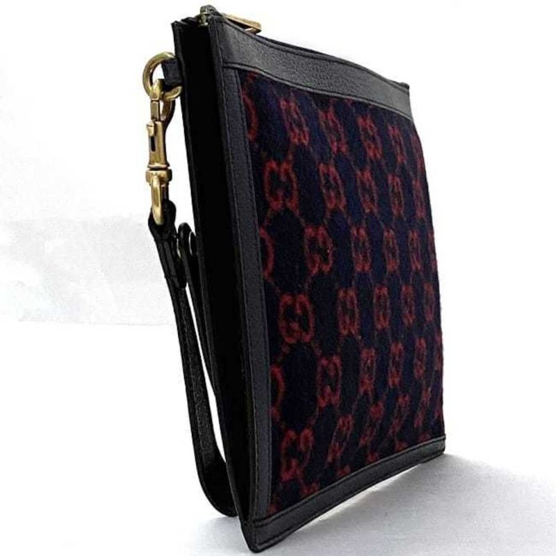 Gucci Navy  Color Wool Leather Clutch Bag Handbag (Pre-Owned) - Barde - Image 3