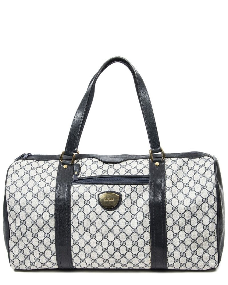 Gucci Beige & Navy Blue GG Supreme Canvas Large Travel Boston Bag ( - Barde