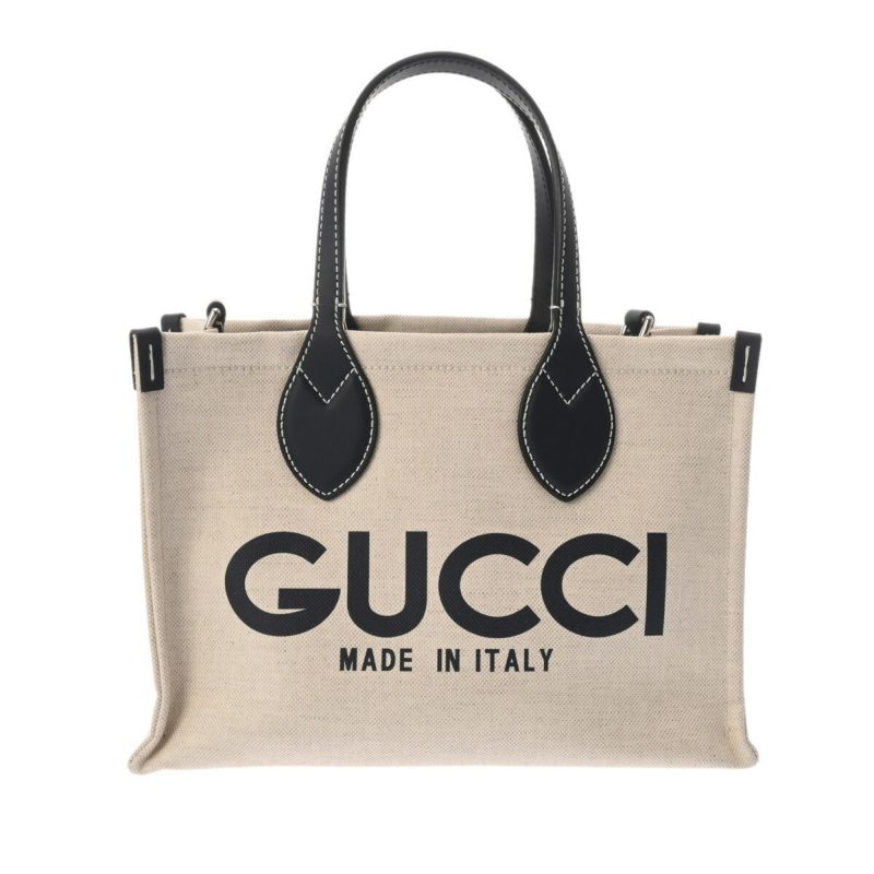 Gucci  Navy Canvas Leather Handbag Tote Bag (Pre-Owned) - Barde