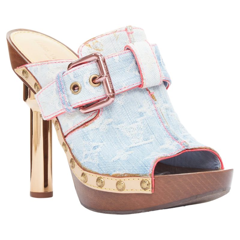 Louis Vuitton Rosa blue denim stitch monogram mules - Barde - Image 2
