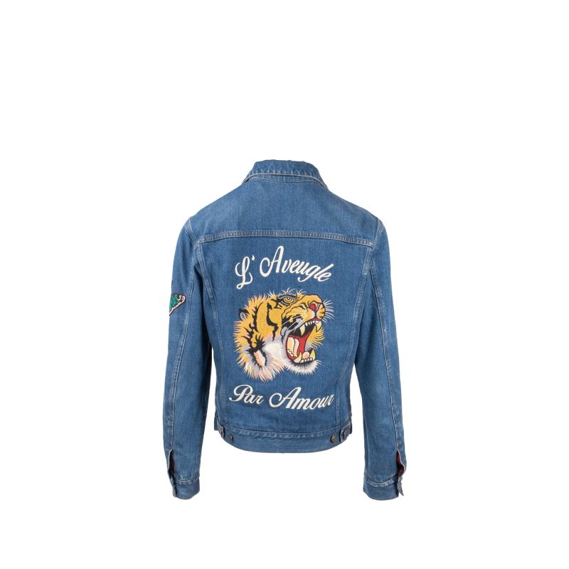 GUCCI Size 48 Tiger Denim Jacket With Embroidery Cotton Blue/Multicolour - Barde - Image 3