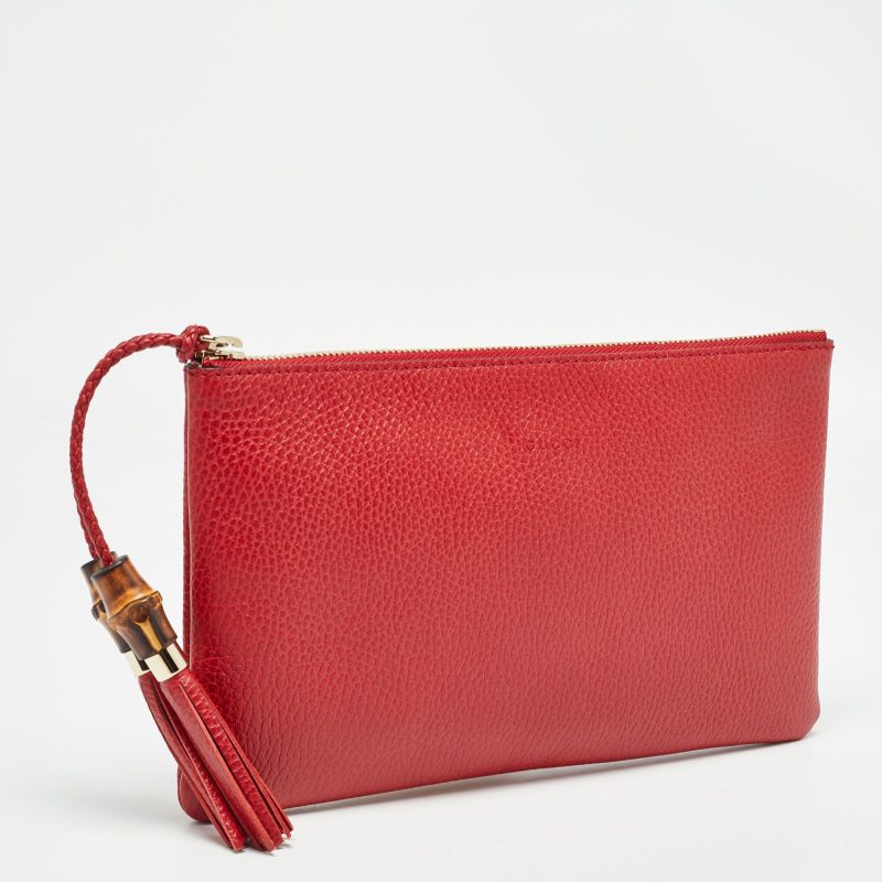 Gucci Leather Bamboo Tassel Zip Pouch - Barde - Image 2