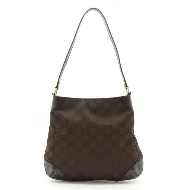 Gucci Nylon Leather Shoulder Bag Dark Brown - Barde
