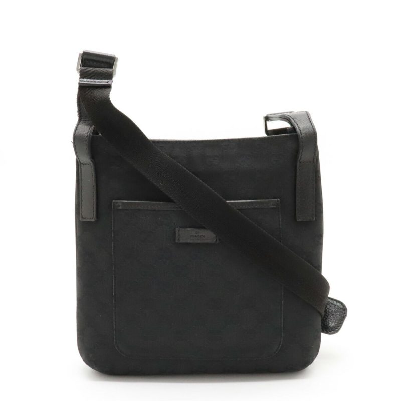 Gucci GG Canvas Leather Shoulder Bag Black - Barde