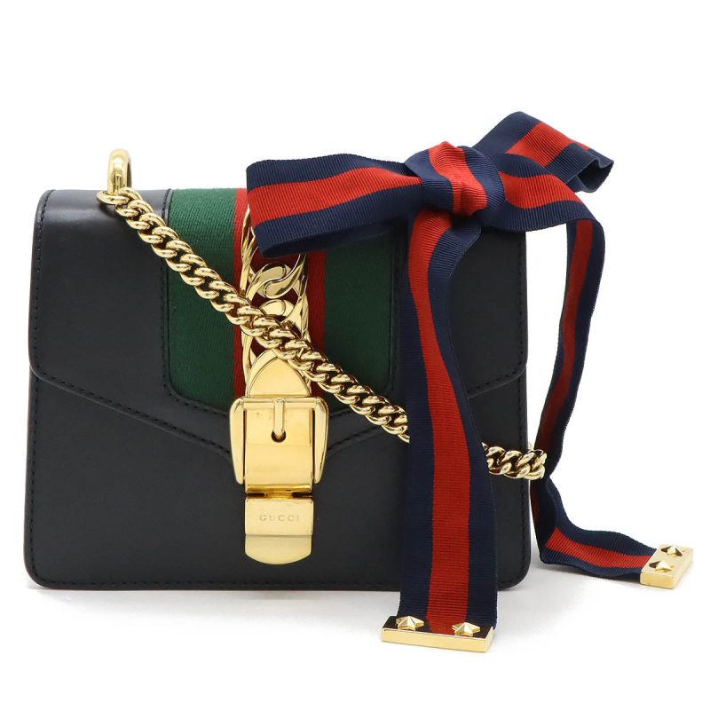 Gucci Sylvie Leather Mini Chain Bag Black - Barde