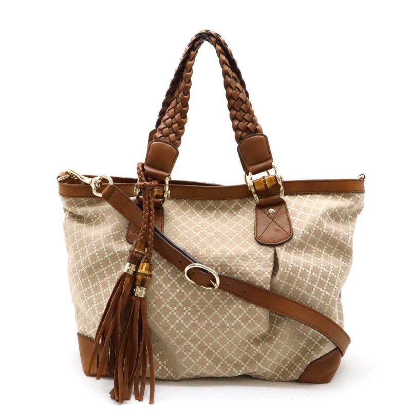 Gucci Diamante Bamboo Tote Bag Canvas Leather - Barde