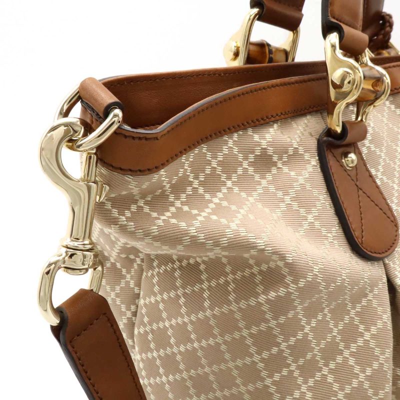 Gucci Diamante Bamboo Tote Bag Canvas Leather - Barde - Image 7