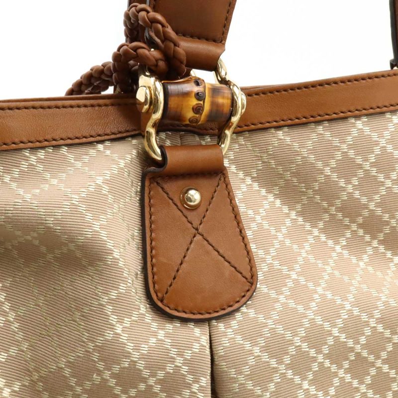 Gucci Diamante Bamboo Tote Bag Canvas Leather - Barde - Image 8