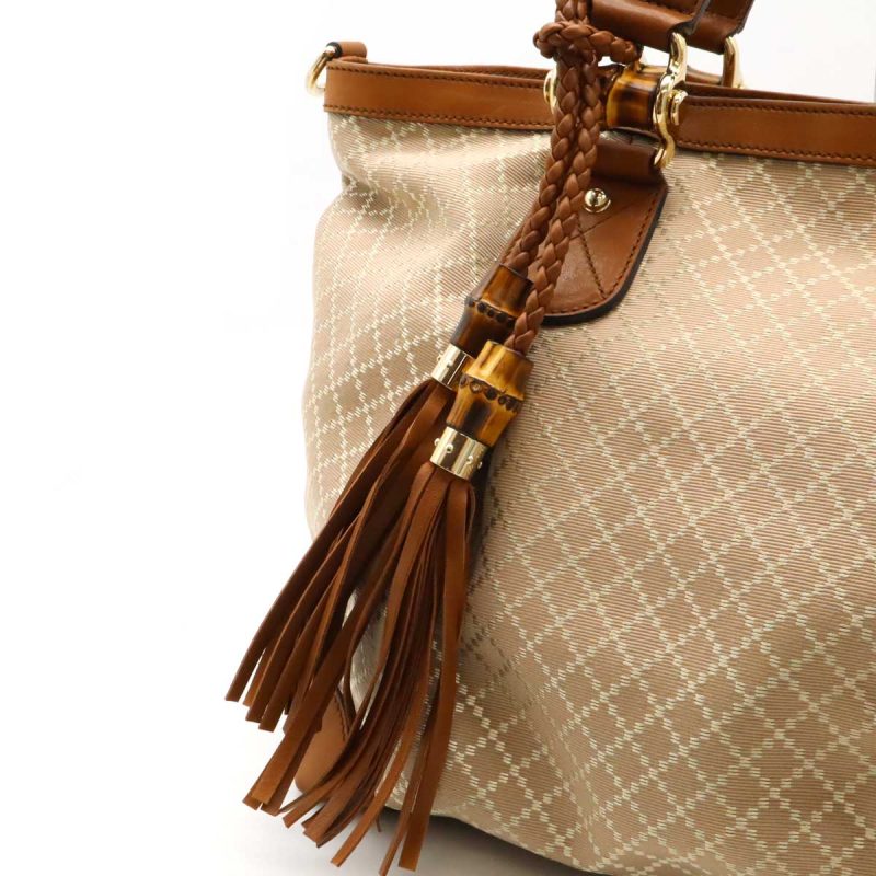Gucci Diamante Bamboo Tote Bag Canvas Leather - Barde - Image 9