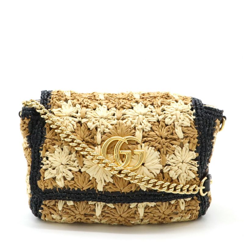 Gucci GG Marmont Raffia Leather Shoulder Bag - Barde