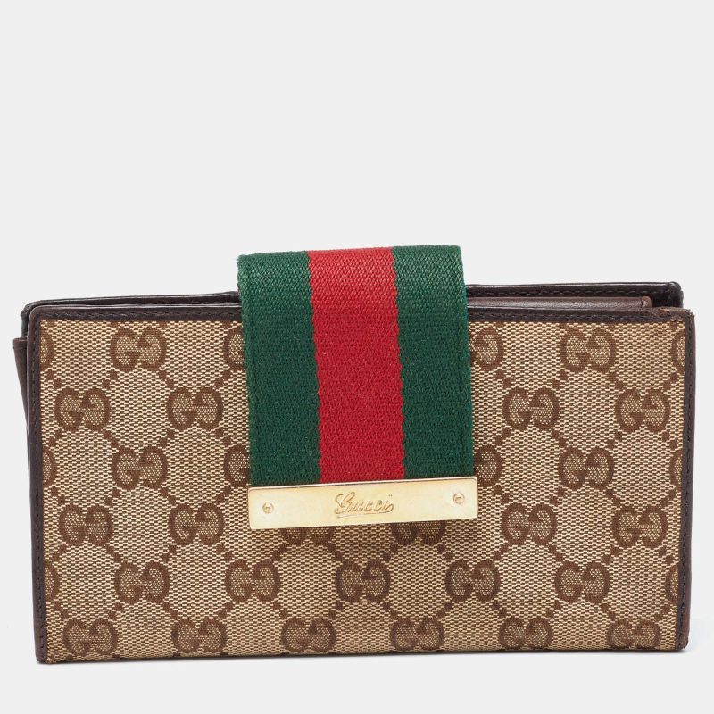Gucci Beige/ebony Gg Canvas And Leather Ladies Web Continental Wallet - Barde