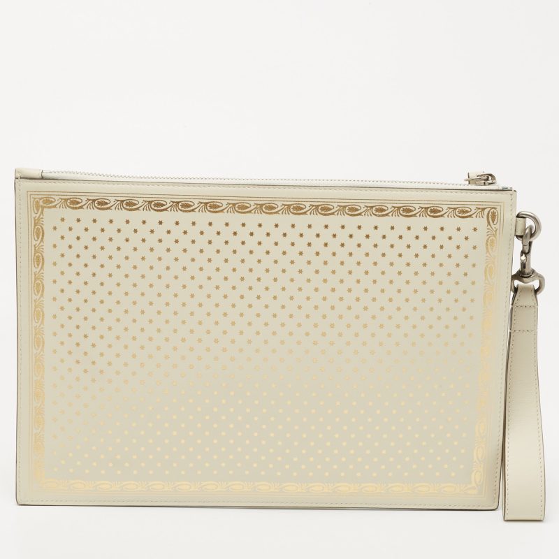 Gucci Off White/gold Leather Guccy Zip Wristlet Pouch - Barde - Image 3