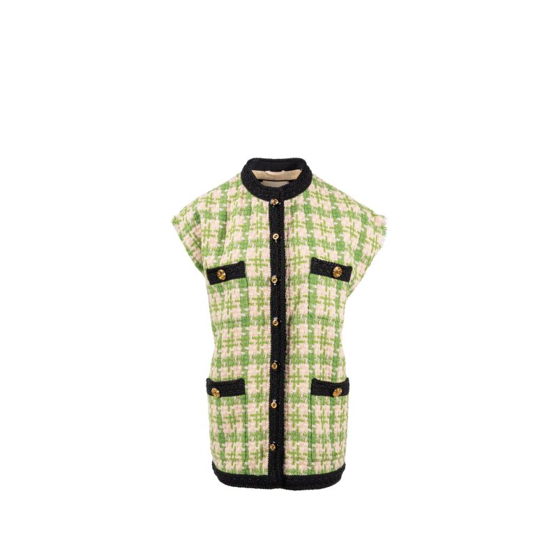 Gucci Size 36 Tweed Button Vest Jacket Acrylic/ Wool/ Cotton Green / Multicolour - Barde