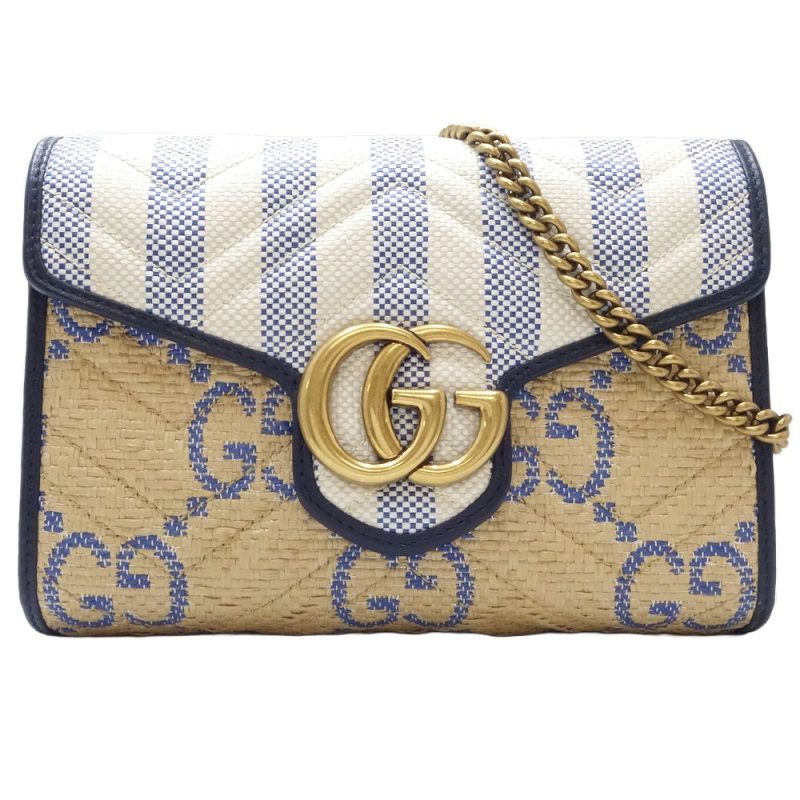 Gucci GG Marmont Leather Raffia Shoulder Bag - Barde