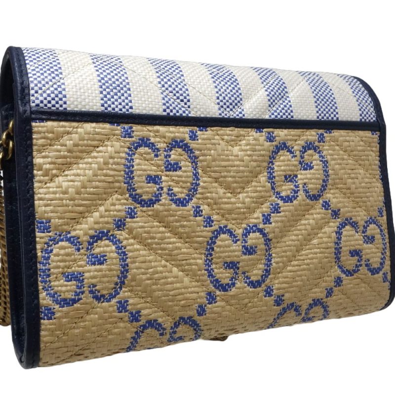 Gucci GG Marmont Leather Raffia Shoulder Bag - Barde - Image 2