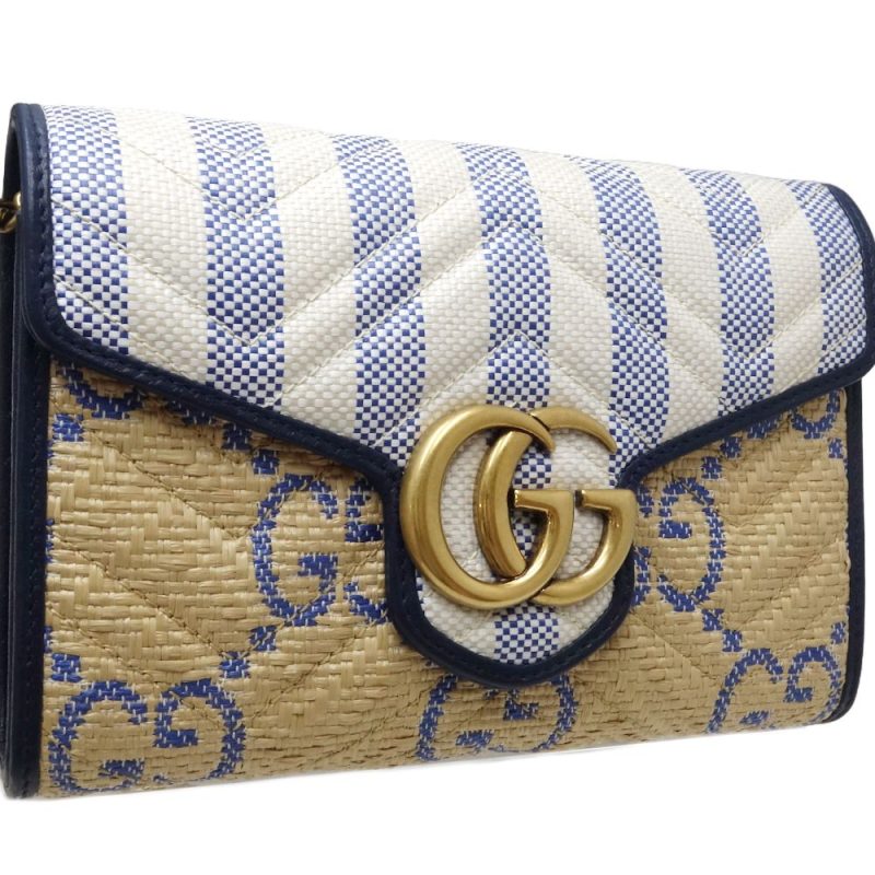Gucci GG Marmont Leather Raffia Shoulder Bag - Barde - Image 3