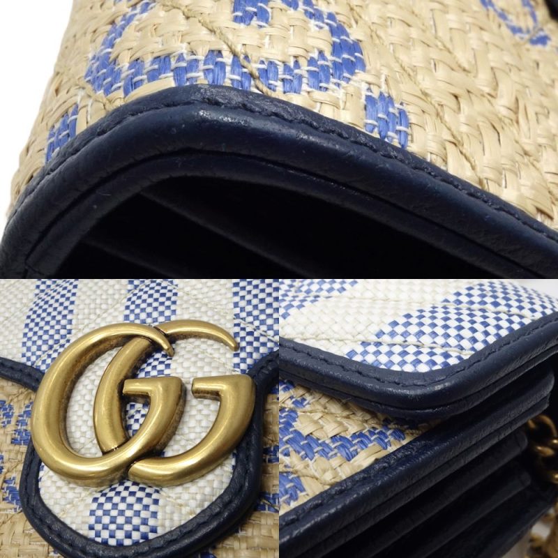 Gucci GG Marmont Leather Raffia Shoulder Bag - Barde - Image 4