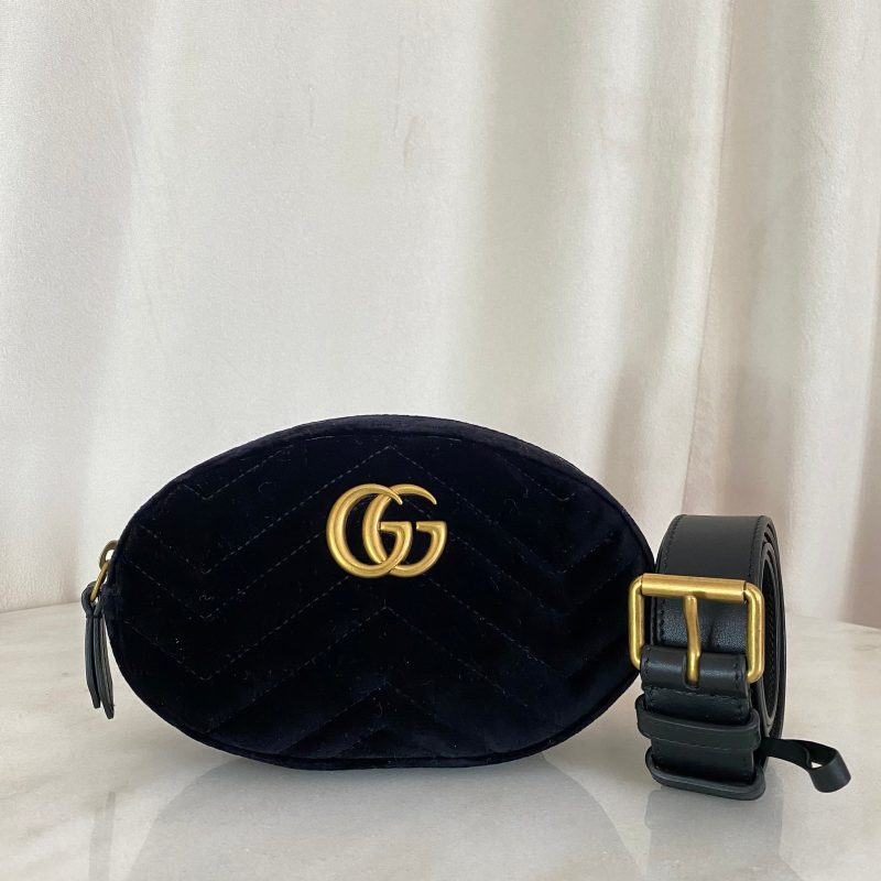 Gucci Black Velvet Marmont Mini Belt Bag - Barde