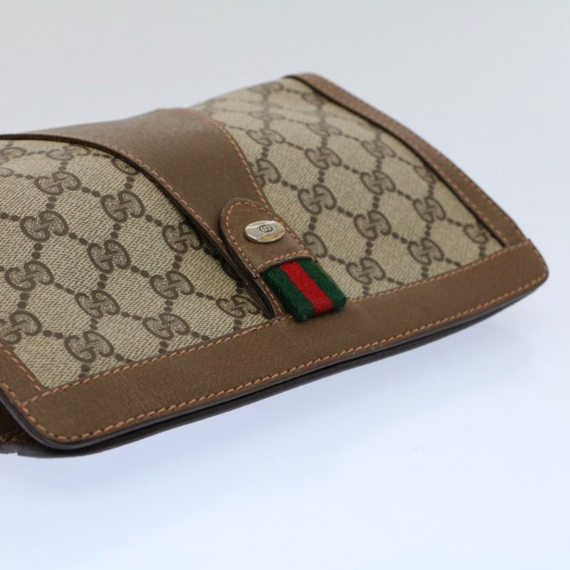 Gucci GG Canvas Web Sherry Line Clutch Bag PVC Leather Beige Red - Barde - Image 5