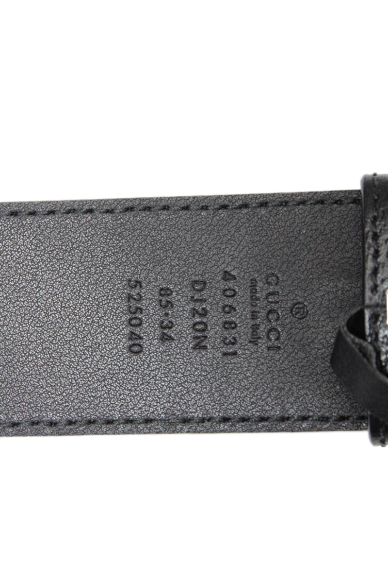 Gucci Womens Medium Width Grain Leather GG Buckle Belt Black - Barde - Image 4
