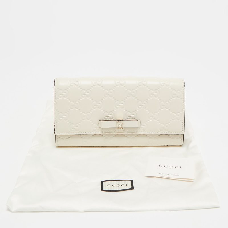 Gucci Off White Guccissima Leather Bow Continental Wallet - Barde - Image 5