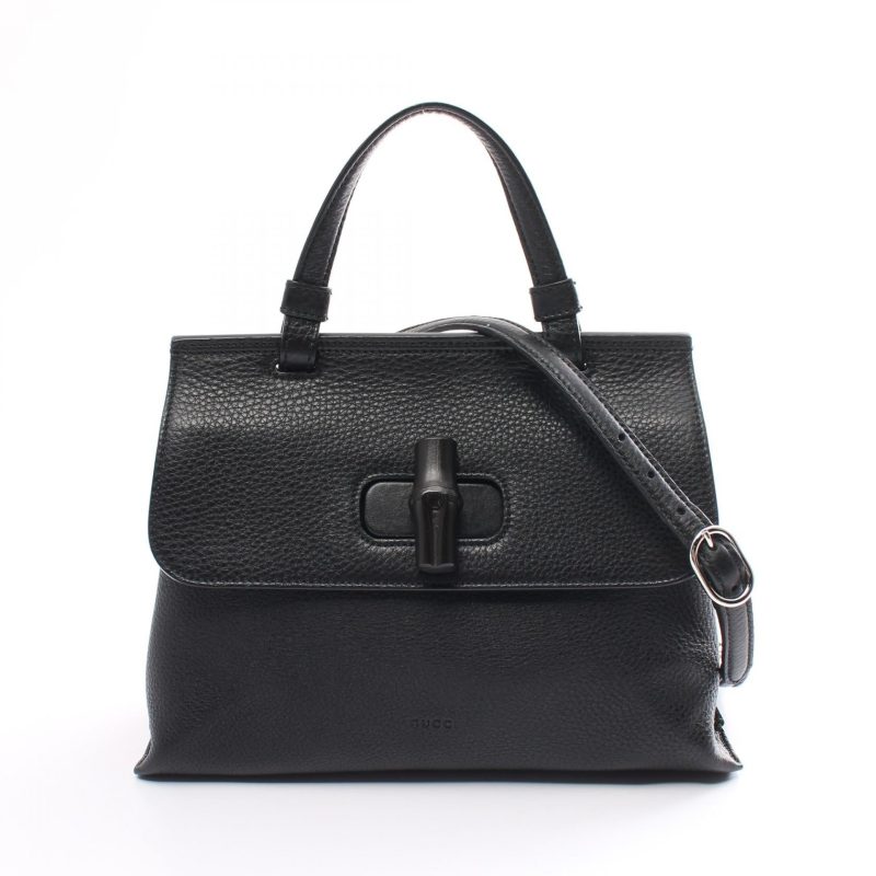 Gucci Leather Bamboo Handbag Black - Barde