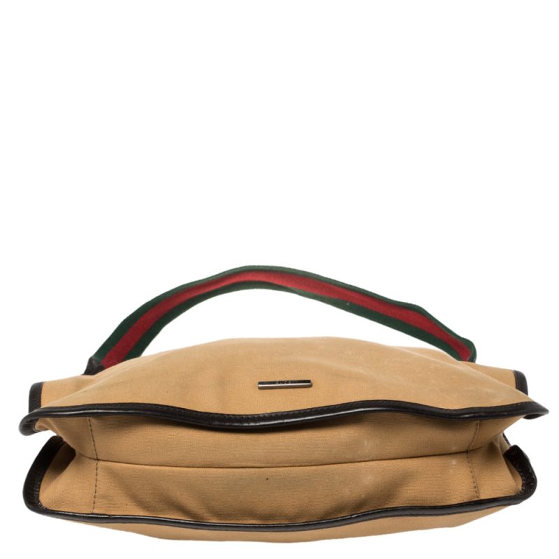 Gucci Khaki Canvas And Leather Trim Web Detail Hobo - Barde - Image 6