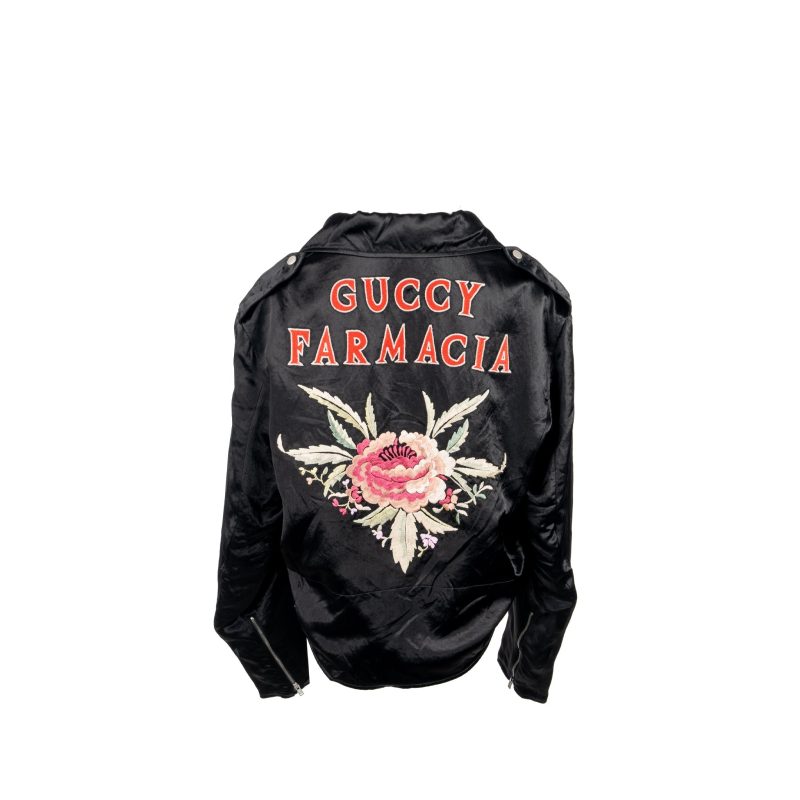 Gucci Size 44 Guccy Farmacia Embroidery Biker Jacket Acetate/Polyamide/Cotton Washed Black - Barde - Image 3