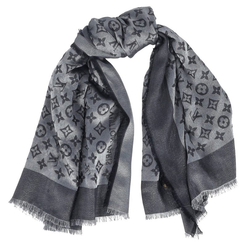 Louis Vuitton Monogram Scarf in Grey Silk-Wool Blend - Barde