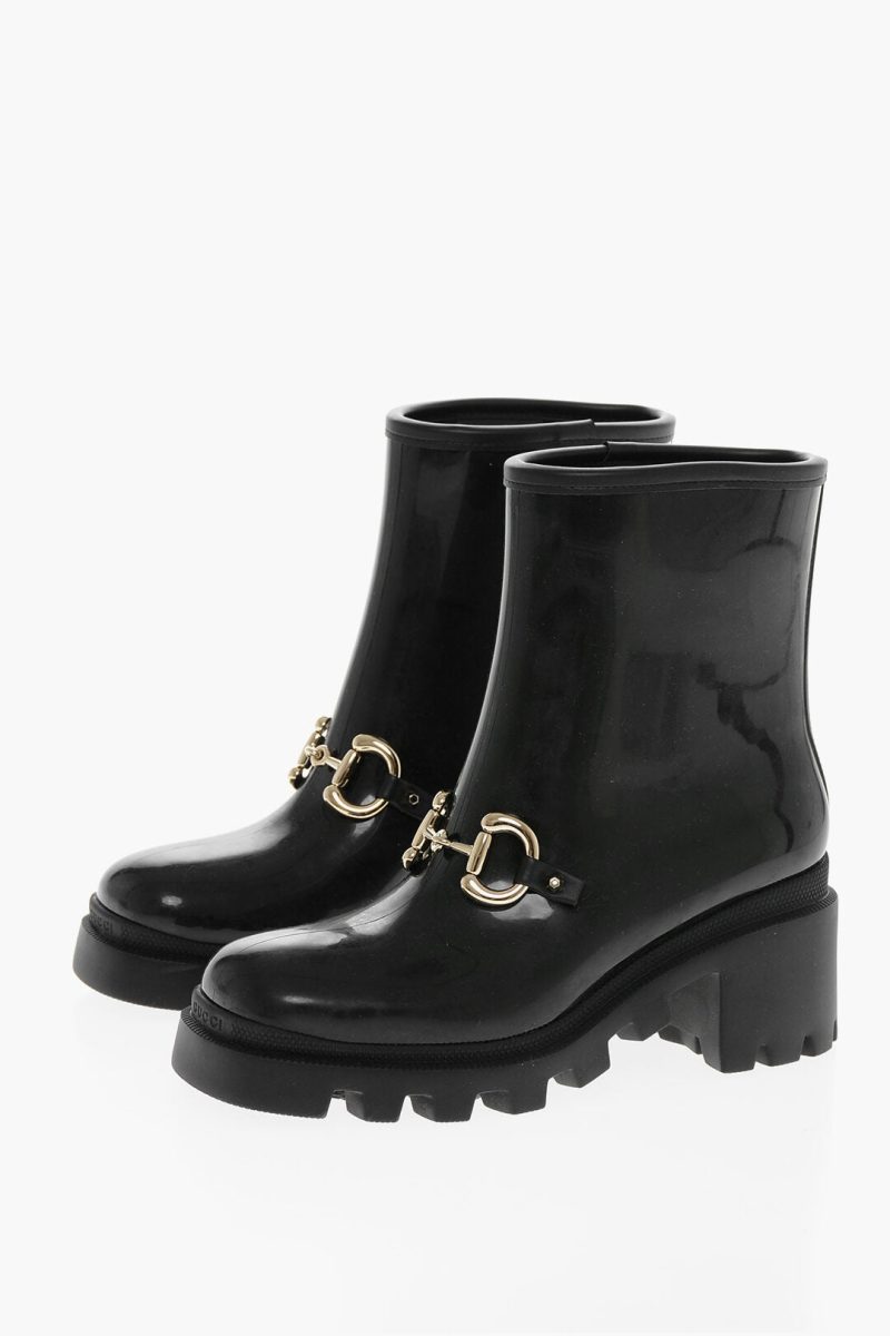 Gucci Squared Toe Demetra Rubber Booties With Jewely Buckle 7Cm - Barde