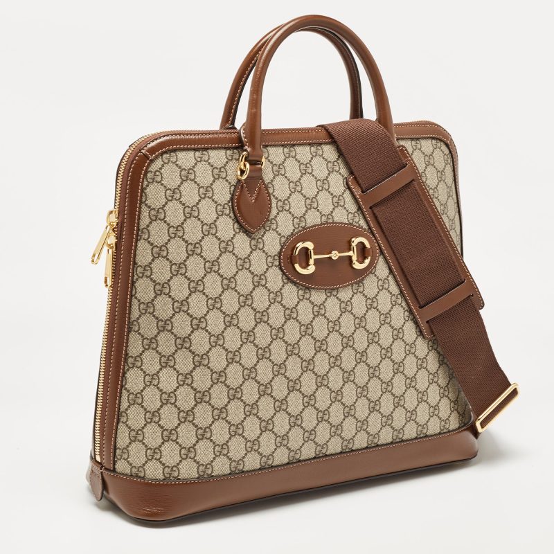 Gucci Brown/beige Gg Supreme Canvas And Leather Horsebit 1955 Duffel Bag - Barde - Image 2