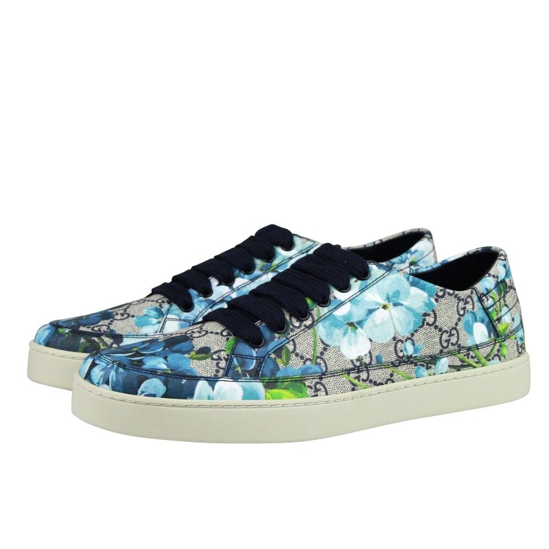 Gucci Men's Bloom Flower Print blue Supreme GG Canvas Sneaker Shoes - Barde - Image 2