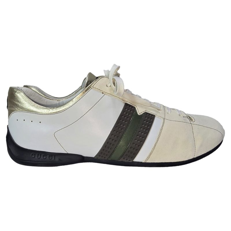 Gucci Web Lace-Up Sneakers in Cream Suede and Leather - Barde