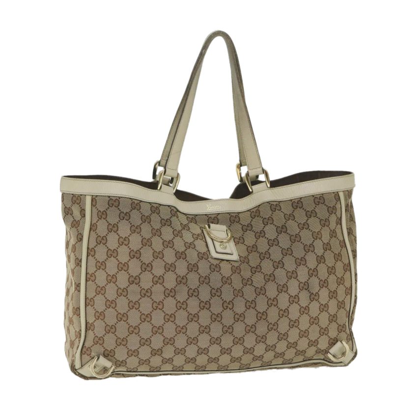 Gucci GG Canvas Tote Bag Beige White - Barde