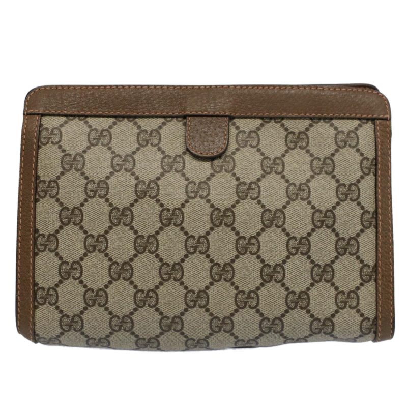 Gucci GG Canvas Web Sherry Line Clutch Bag PVC Leather Beige Red - Barde - Image 2