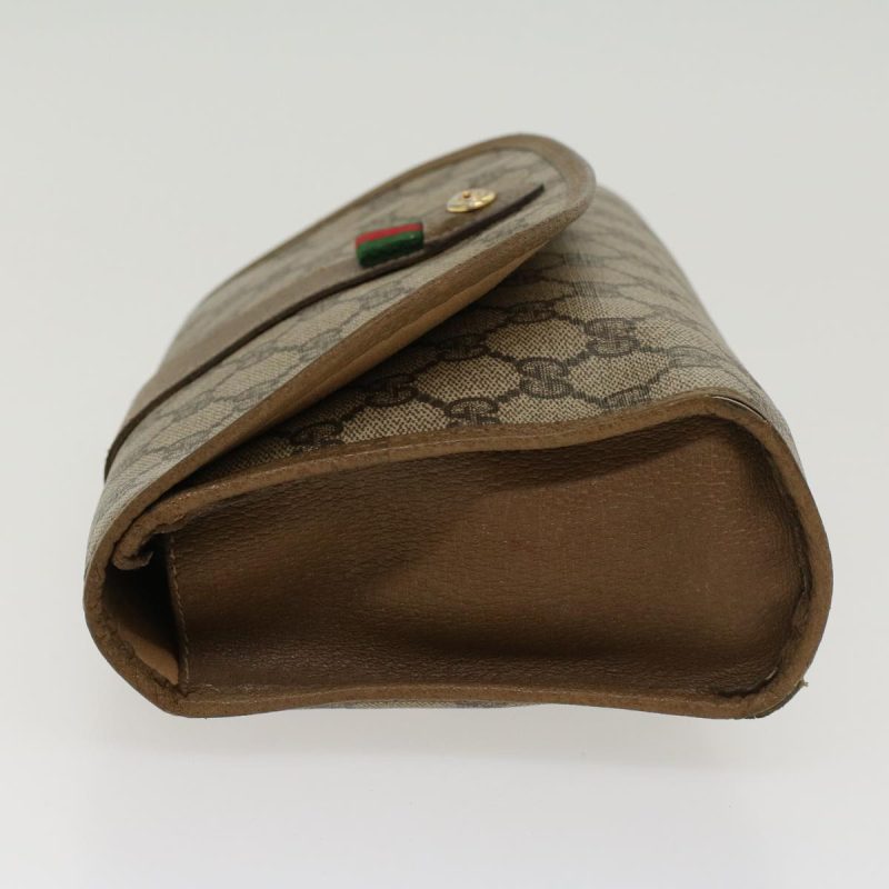 Gucci GG Canvas Web Sherry Line Clutch Bag PVC Leather Beige Green - Barde - Image 3