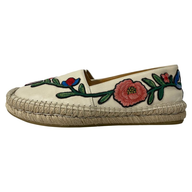 Gucci Floral Embroidered Espadrilles in White Leather - Barde - Image 4
