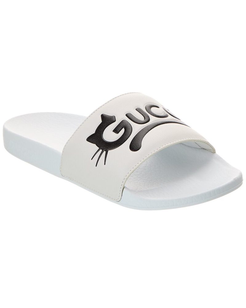 Gucci Kitty Logo Leather Slide - Barde