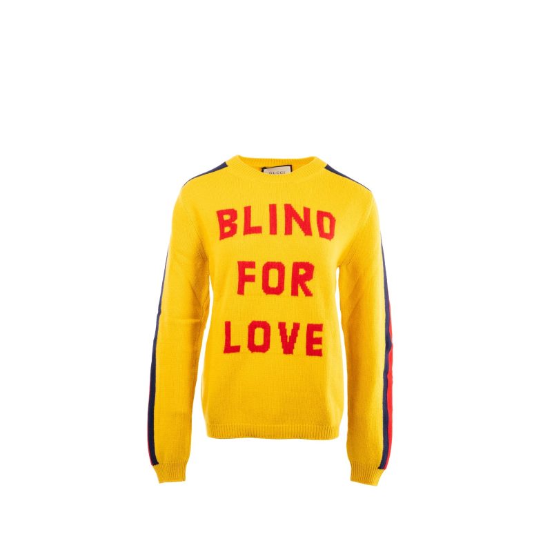 Gucci Size S Blind for Love and Wolf Sweater Wool Yellow/Multicolour - Barde