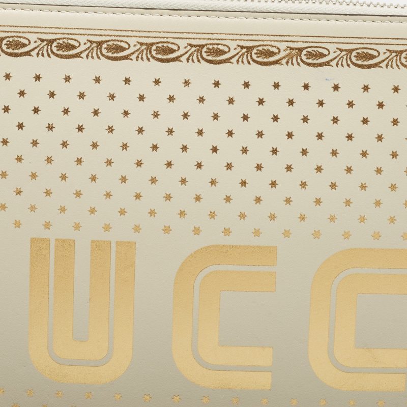 Gucci Off White/gold Leather Guccy Zip Wristlet Pouch - Barde - Image 4