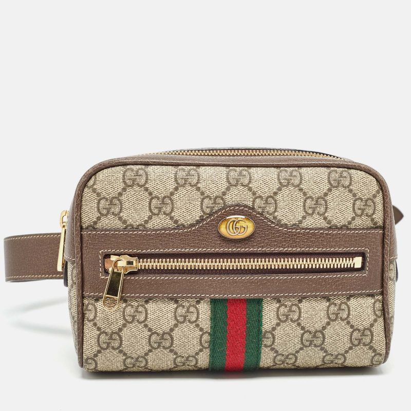 Gucci /brown Gg Supreme Canvas And Leather Ophidia Belt Bag - Barde