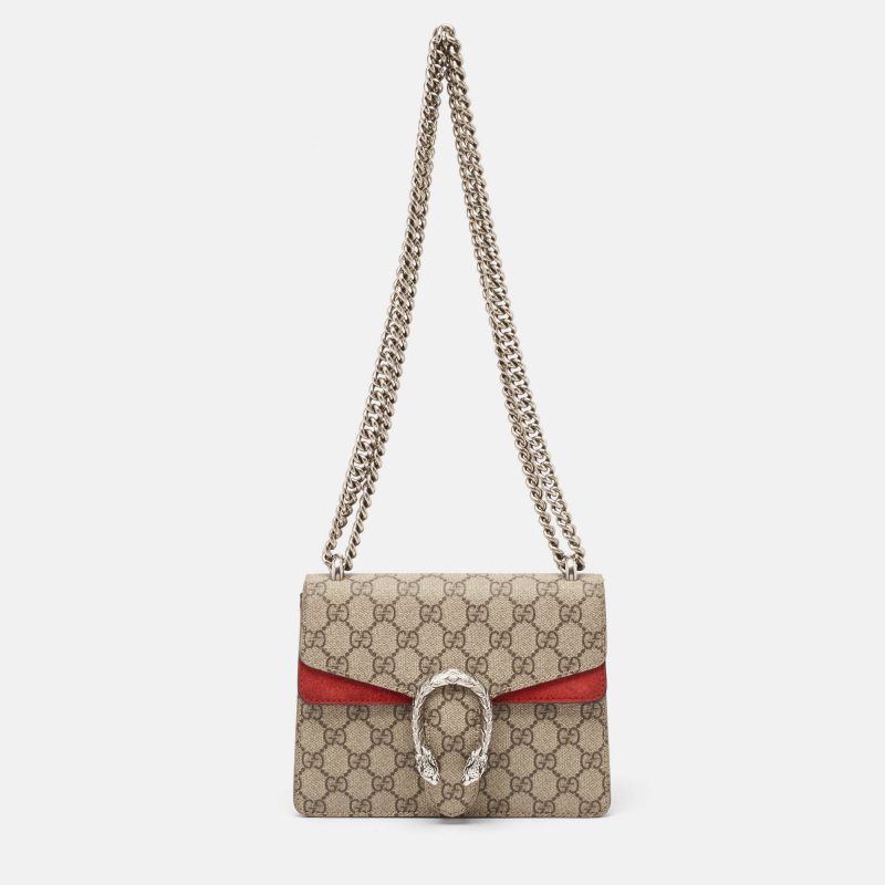Gucci Red/beige Gg Supreme Canvas And Suede Mini Dionysus Shoulder Bag - Barde
