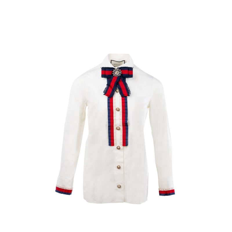 Gucci size 40 cotton poplin shirt / top white/ multicolor - Barde
